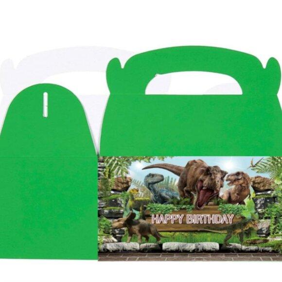 Dinosaur Theme Birthday Party Favor Boxes, Green Glossy Cardstock Treat Boxes - Picture 4 of 4